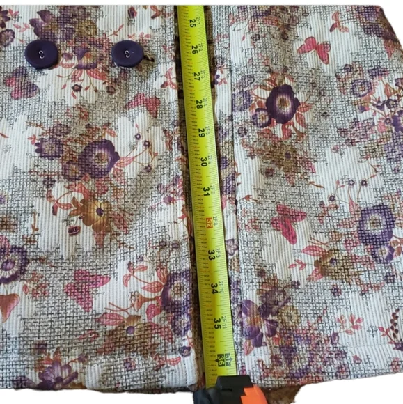Miss 'De Floral Pea Coat. Trench Coat. Purple Floral. Size Medium. - Picture 7 of 12